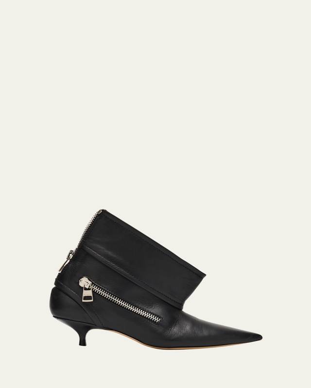 Biker Leather Kitten-Heel Booties